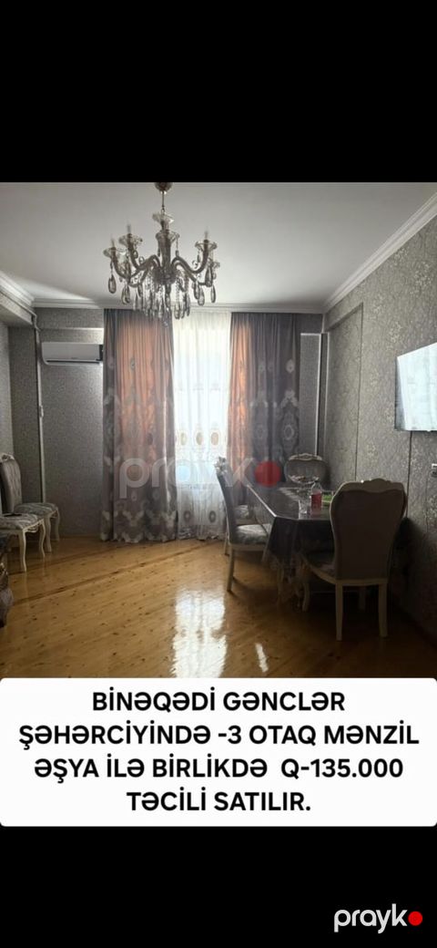 Binəqədi Gənclər şəhərciyində 3 otaqlı mənzil – əşyalarla birlikdə -