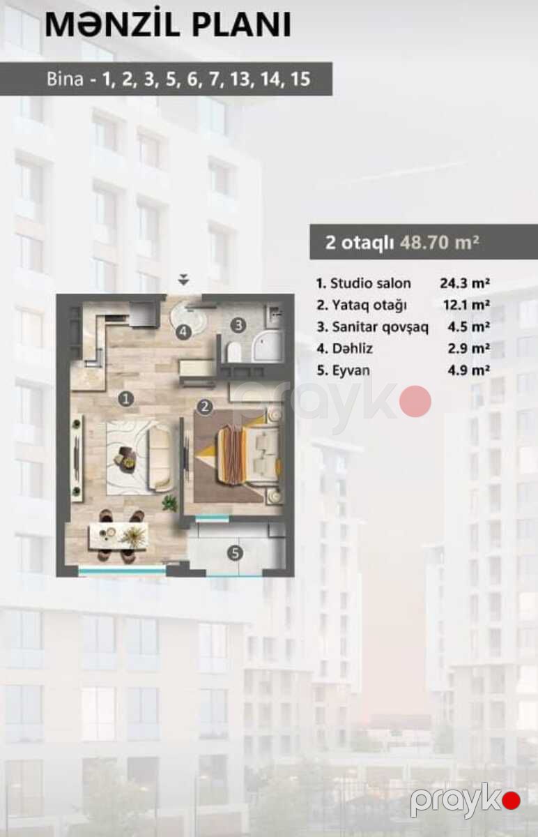 Satılır 2 otaqlı yeni tikili 48.7 m² — Mənzil, Sumqayıt (2)
