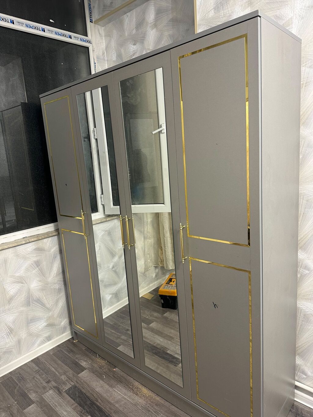 Yeni, 4 qapılı, Güzgülü, Boz, Açılan, Düz dolab — Mebel, Bakı (2)