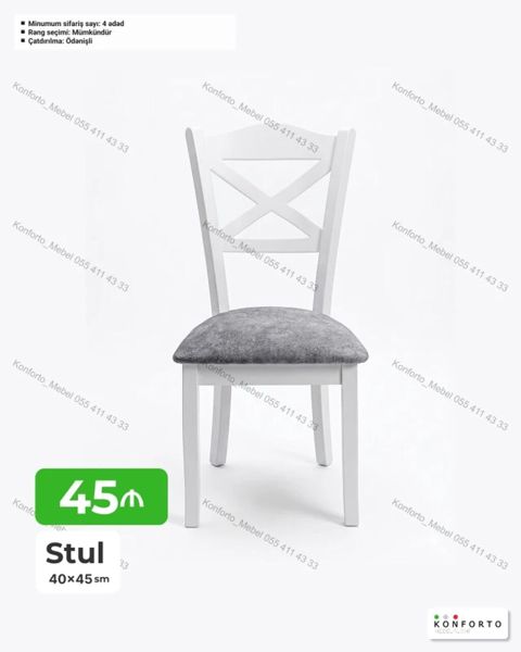 Stul – 40×45 sm - Klassik “X” arxalı dizayn, ağ karkas - Yumşaq