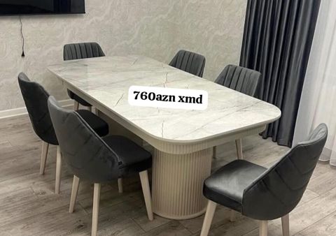 Mətbəx/qonaq otağı üçün 6 nəfərlik yemək dəsti. - Masa: mərmər — Xırdalan
