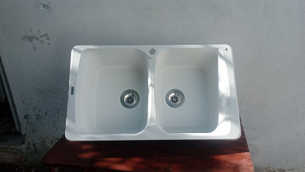 Mətbəx üçün iki gözlü lavabo - Material: kompozit/akril tipli ağ səth — Santexnika, Mehdiabad