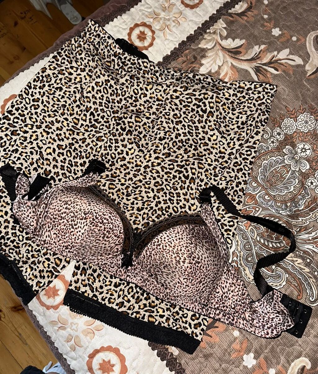 Leopard naxışlı qadın alt geyimi dəsti - Dəst: push-up sütyen və