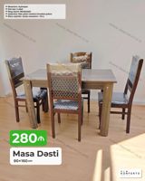 Masa Dəsti – 90×160 sm - Mexanizm: Açılmayan - Stul sayı: 6 ədəd - — Mebel