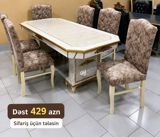 Yemək otağı dəsti – masa və 6 stul - Klassik üslubda dekorativ qızılı — Mebel