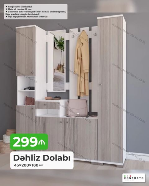 Dəhliz Dolabı – 45×200×160 sm — Bakı