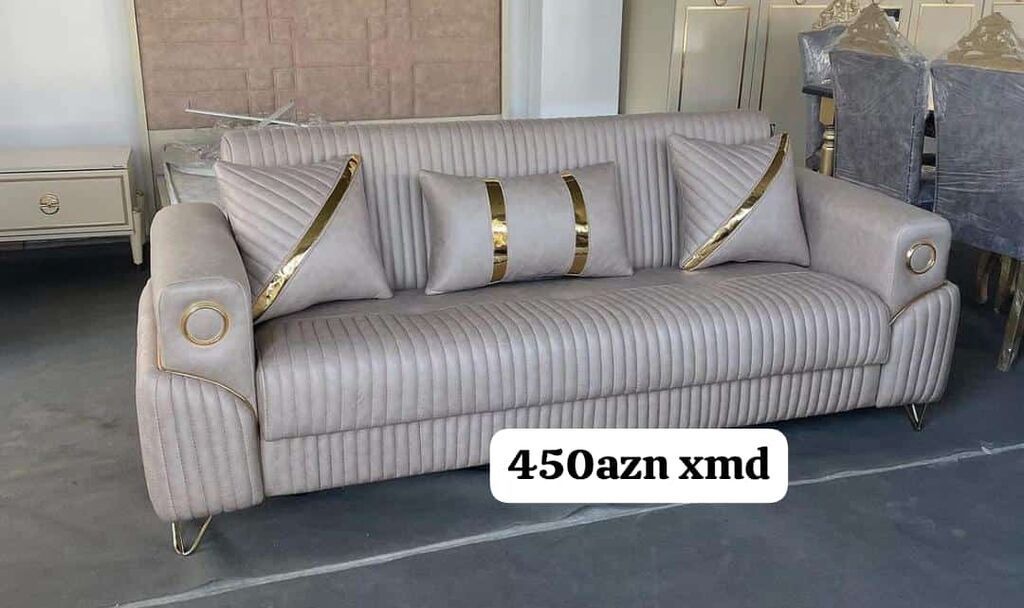 Rahat və eleqant dizaynlı 3 nəfərlik divan. - Rəng: açıq bej -