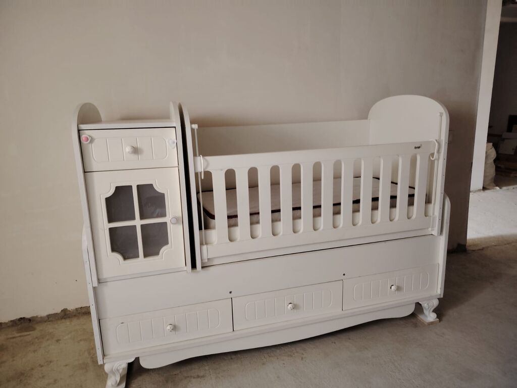 Oğlan və qız üçün, Yeni, Dördbucaq, Beşik, Dəstsiz, Matras ilə, Yellənmə mexanizmsiz — Mebel, Masazır (2)
