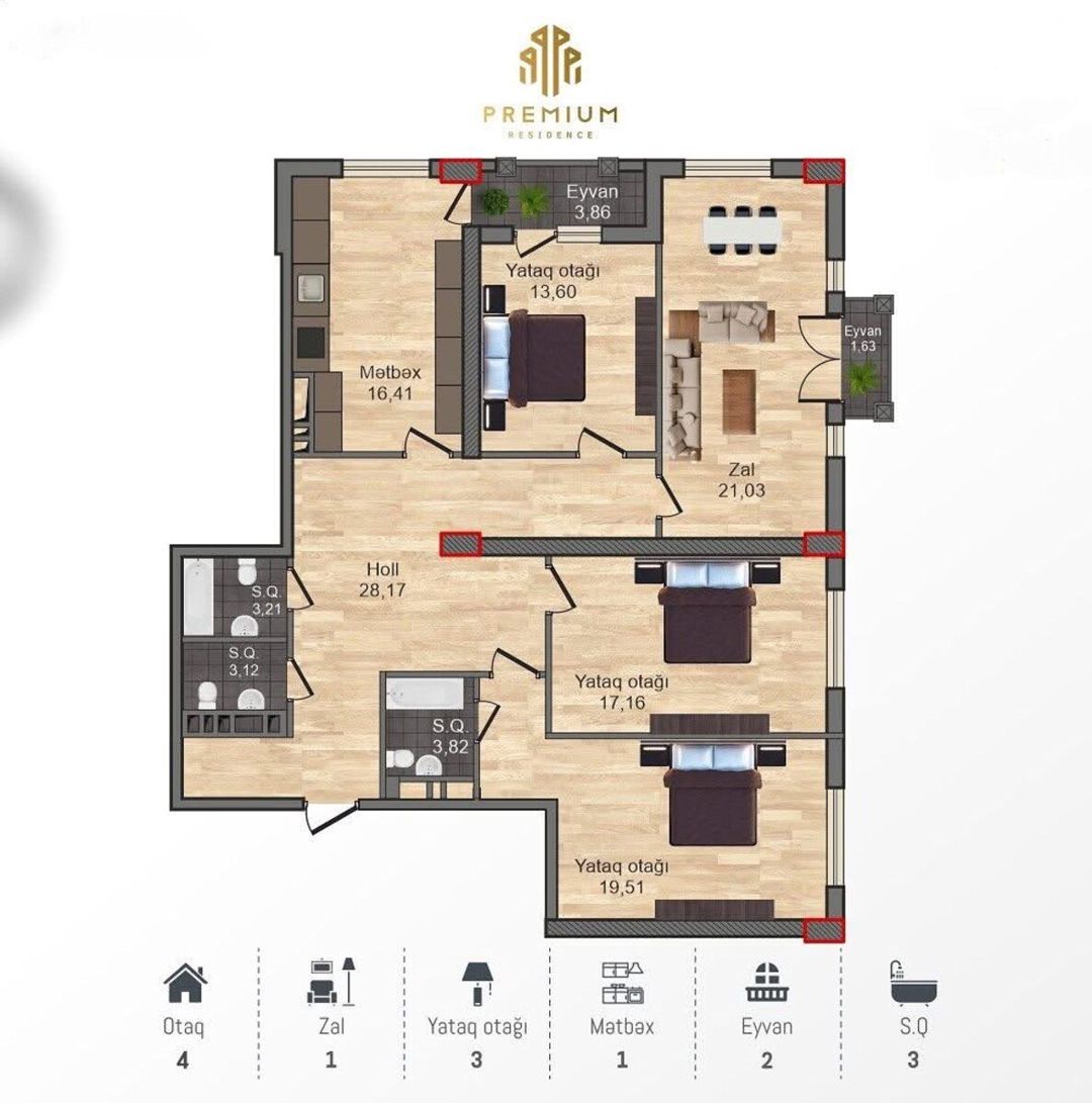 Satılır 4 otaqlı yeni tikili 132 m² — Mənzil, Bakı (2)