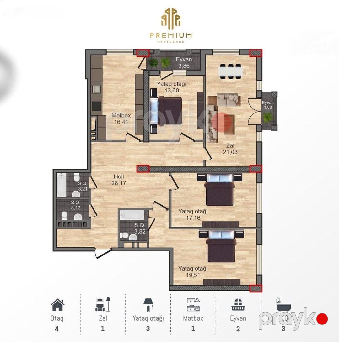 Satılır 4 otaqlı yeni tikili 132 m² — Mənzil, Bakı (2)