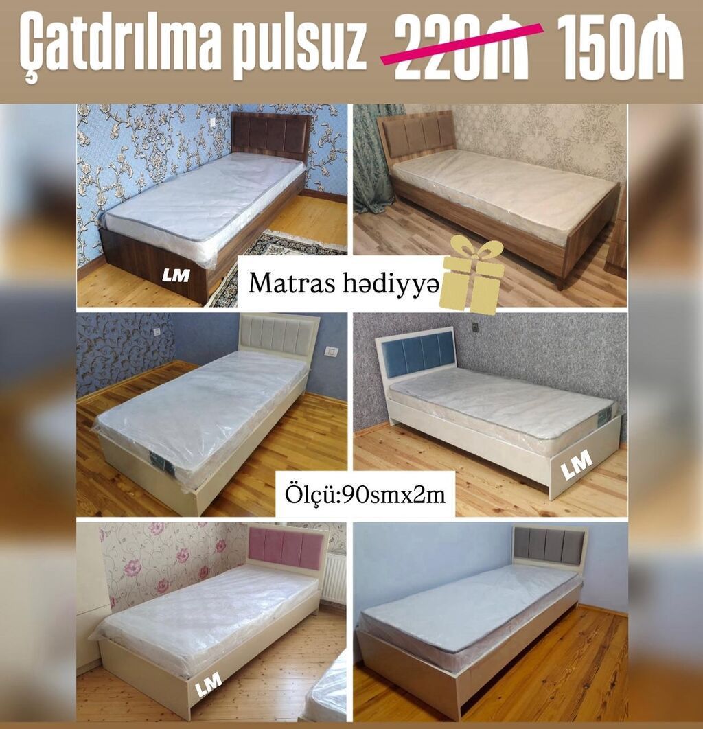 Tək nəfərlik çarpayılar - Ölçü: 90 sm x 200 sm - Müxtəlif rəng və