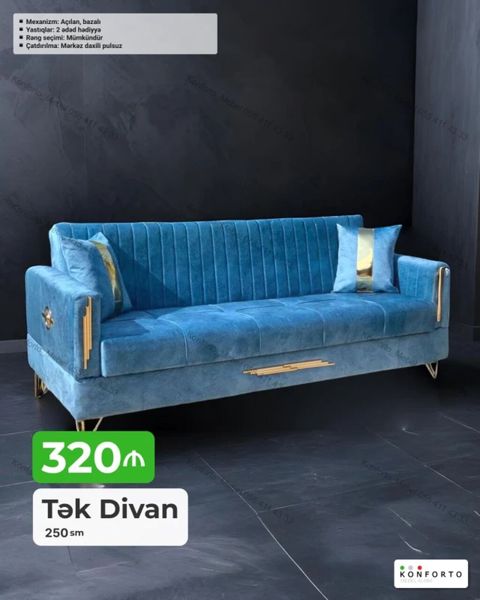Tək divan – 250 sm Rəng: Seçim mümkündür - Mexanizm: Açılan, bazalı