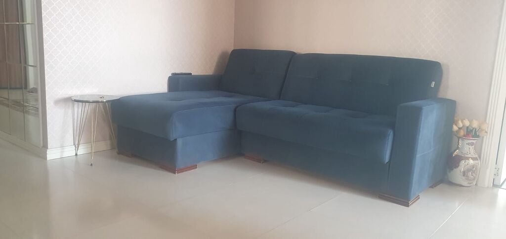 Mavi rəngdə künc-divan (L-forma) - Rəng: dərin mavi - Üst material — Mebel, Bakı