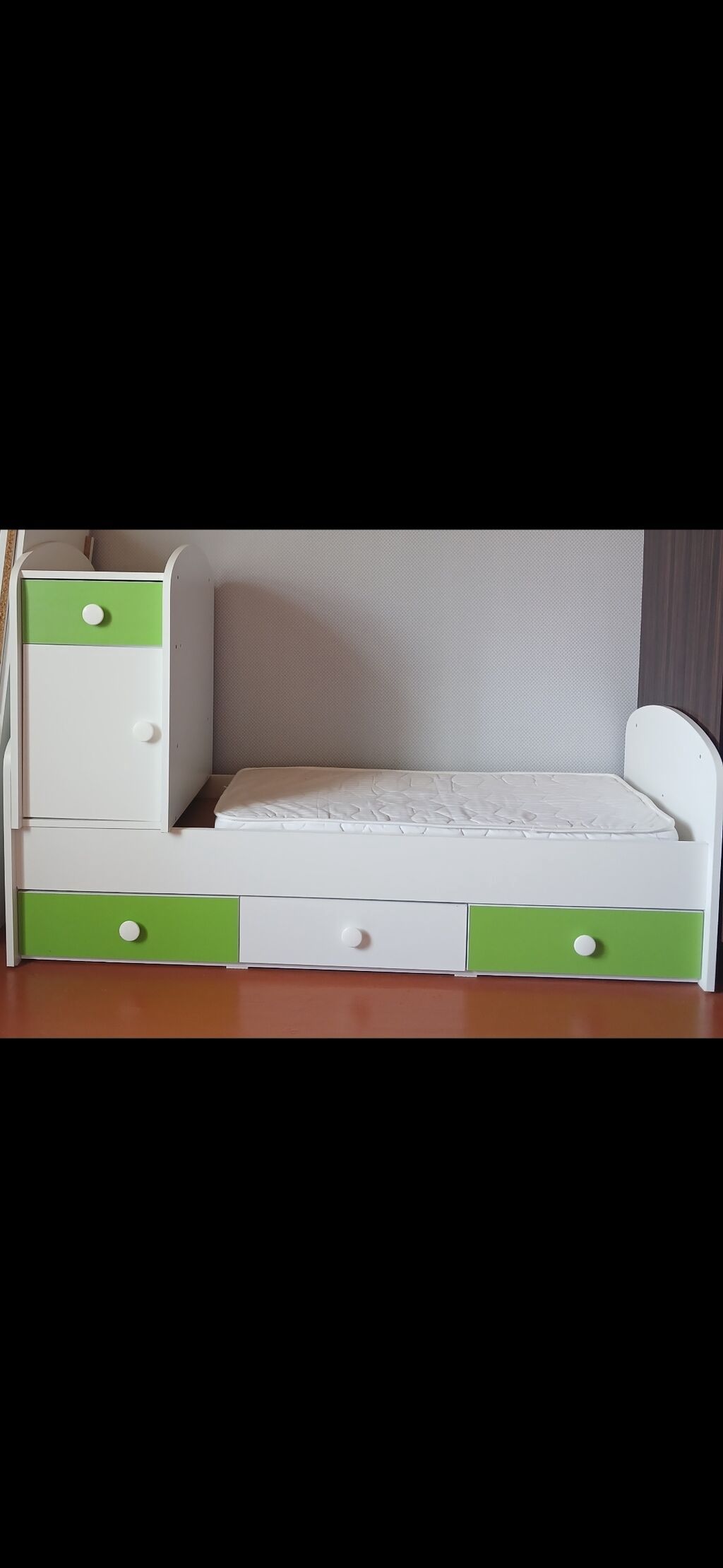 Oğlan və qız üçün, İşlənmiş, Dördbucaq, Beşik, Matras ilə, Yellənmə mexanizmsiz — Mebel, Masallı (3)
