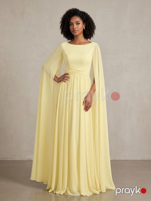 Zərif uzun ziyafət geyimi – açıq limon sarısı rəngdə - Model: yerdən