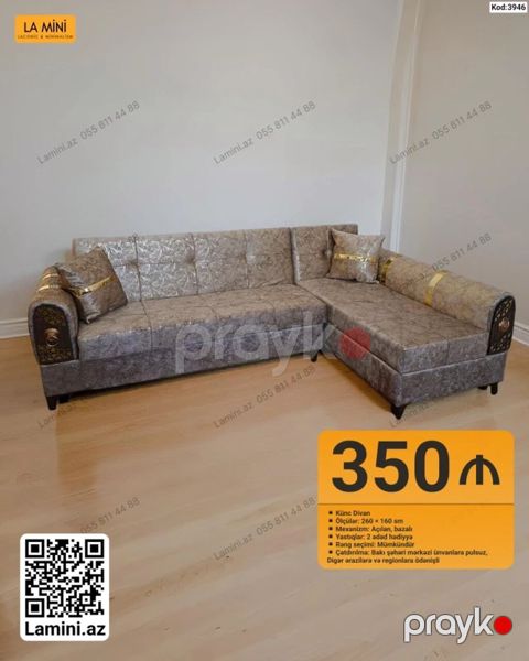 Künc Divan – Kod: 3946 - Ölçülər: 260 160 sm - Mexanizm: Açılandır — Bakı