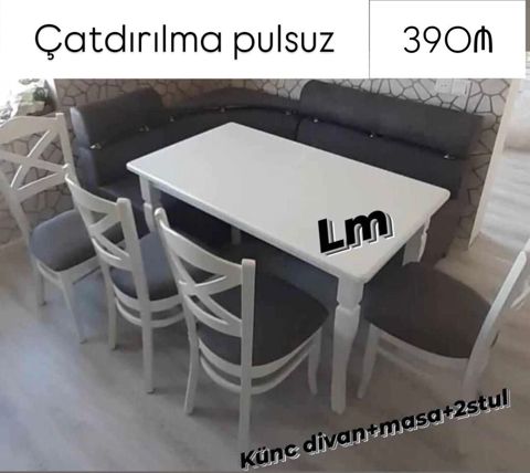 Mətbəx üçün praktiki mebel dəsti: - Künc divan - Aşağı oturacaqlı