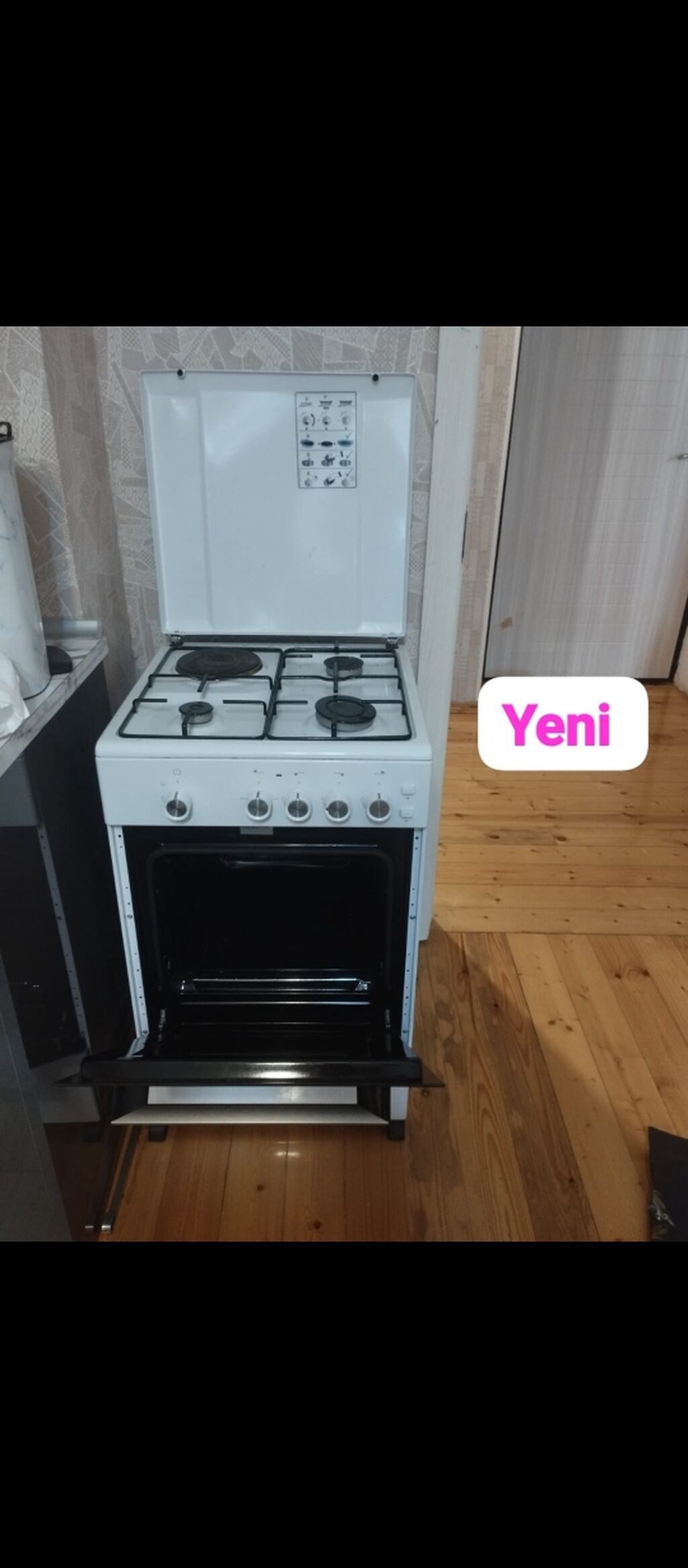 Qaz plitəsi ayrıca dayanan, 4 gözlü, ağ rəng