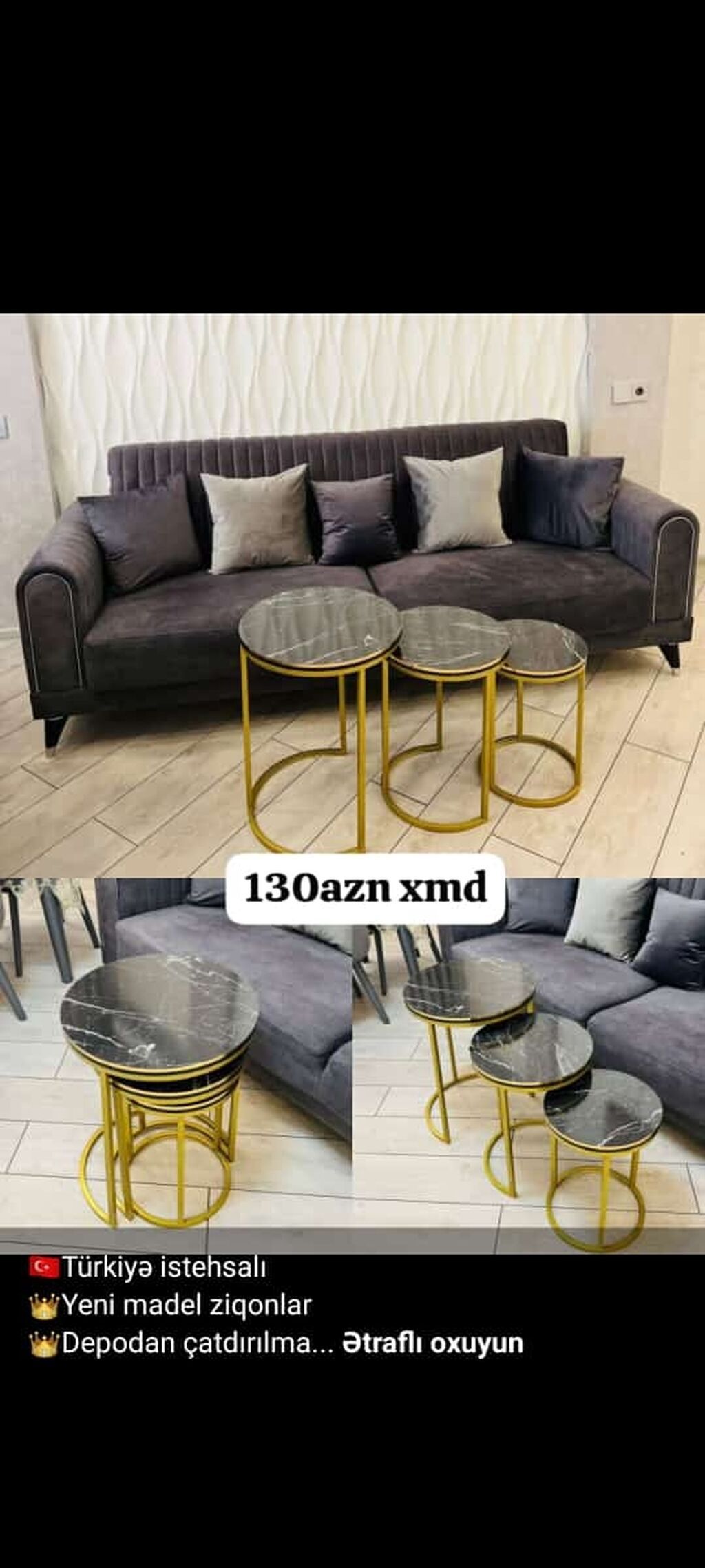 Mərmər effektli 3-lü ziqon stol dəsti - Türkiyə istehsalı, yeni model