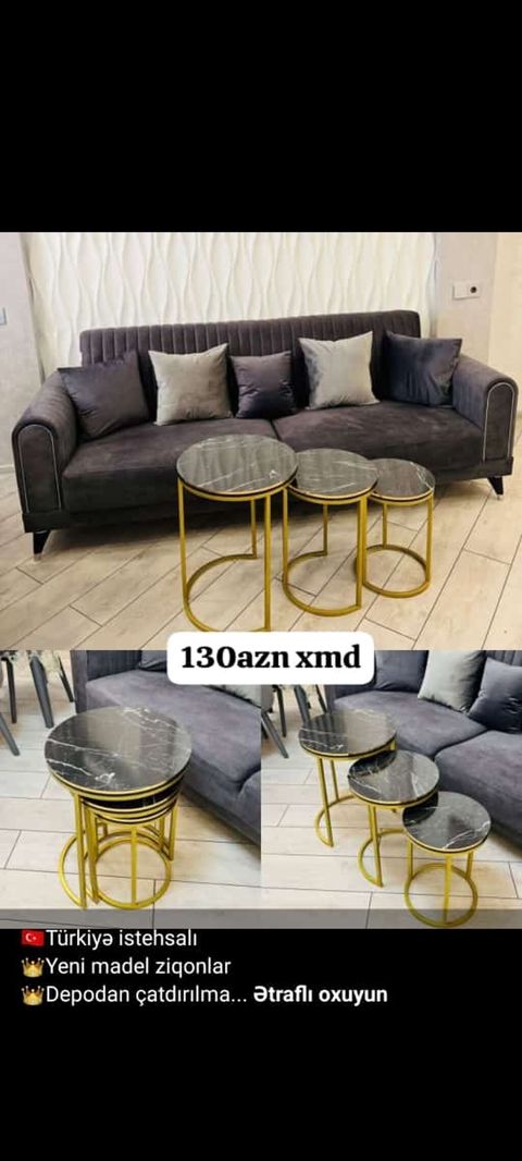 Mərmər effektli 3-lü ziqon stol dəsti - Türkiyə istehsalı, yeni model