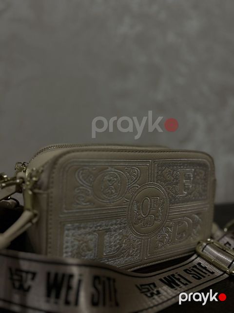 Bej rəngli çiyin/çapraz çanta - Material: teksturalı ekodəri, ön