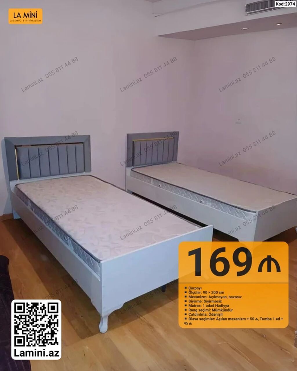 Məhsul: Tək nəfərlik çarpayı - Ölçü: 90 x 200 sm - Mexanizm