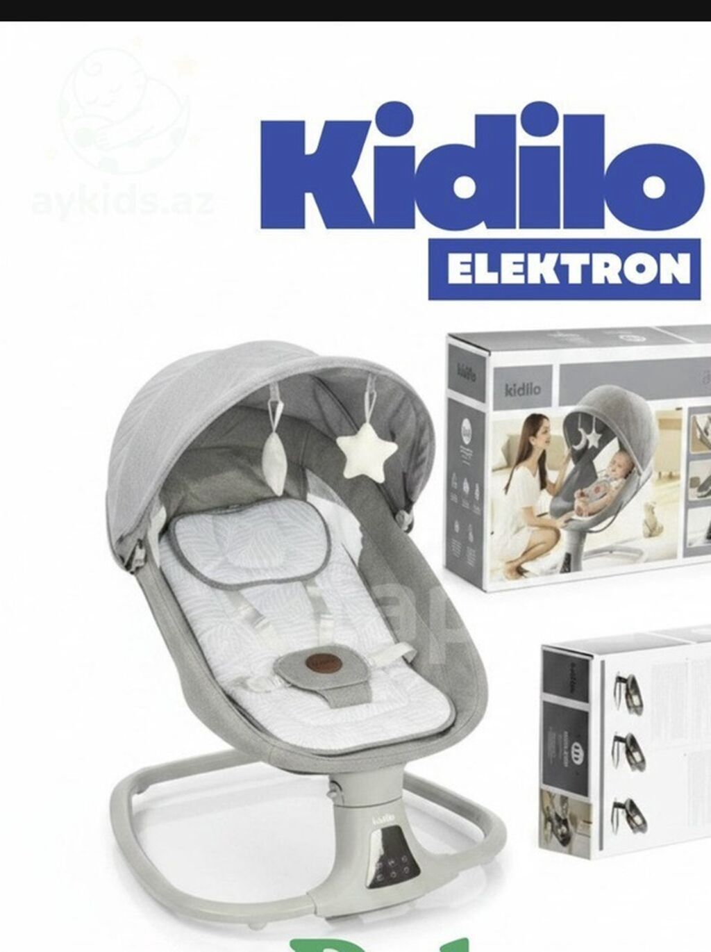 Kidilo elektron beşik/elektron uşaq yelləncəyi - Rəng: boz - Elektron — Mebel, Gəncə (2)