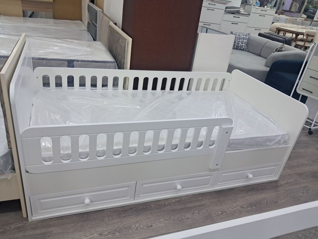 Uşaq çarpayısı – ağ rəng, qoruyucu bortlarla - Dizayn: Ağ rəngli — Mebel, Bakı (2)