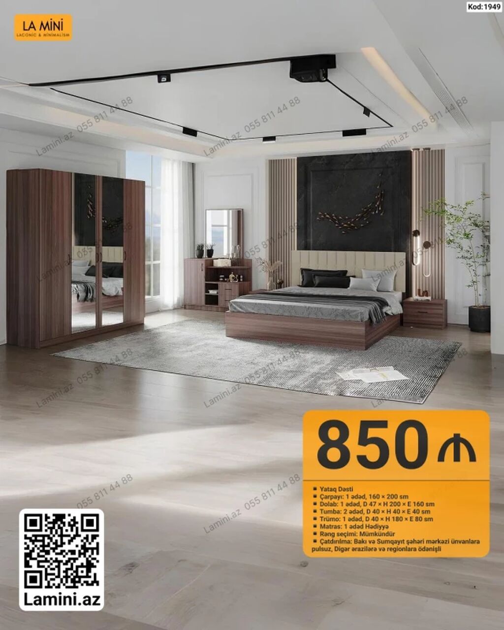 Yataq Dəsti – Kod: 1949 Müasir, minimalist üslubda komplekt: - — Mebel, Bakı