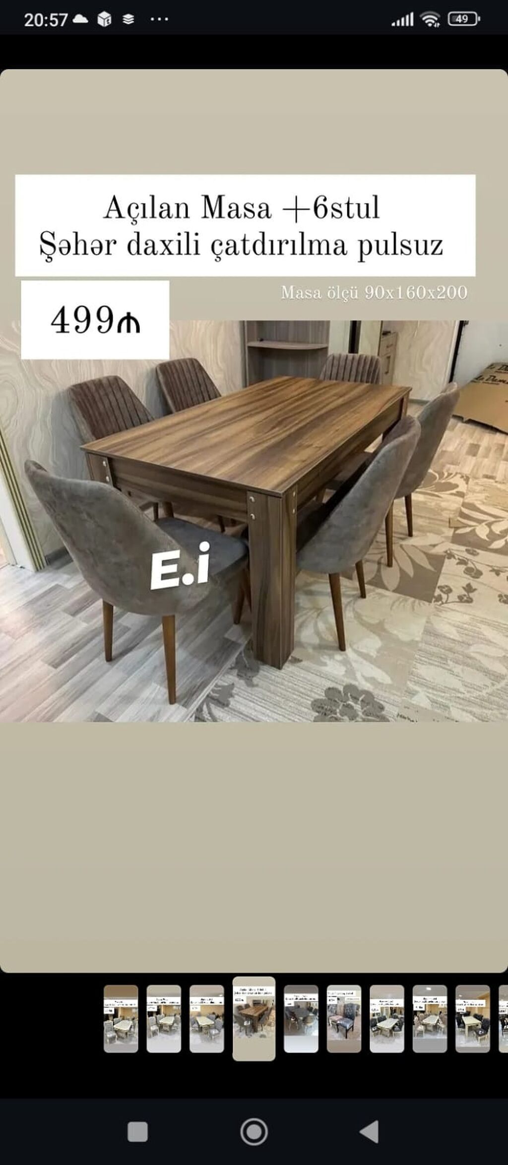 Açılan masa + 6 stul dəsti - Masa ölçüsü: 90 × 160 × 200 - Şəhər