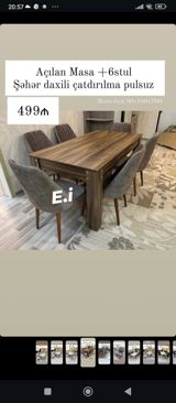 Açılan masa + 6 stul dəsti - Masa ölçüsü: 90 × 160 × 200 - Şəhər — Furniture