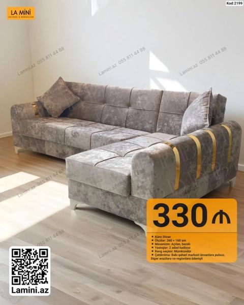 Məhsul: Künc divan (Kod: 2199) - Ölçülər: 260 x 160 sm - Mexanizm — Bakı