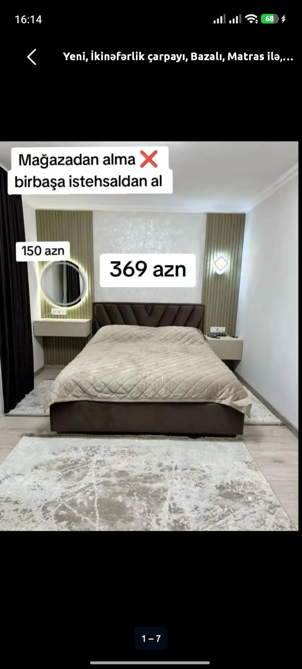Yeni, İkinəfərlik çarpayı, Bazalı, Matras ilə — Mebel, Digah