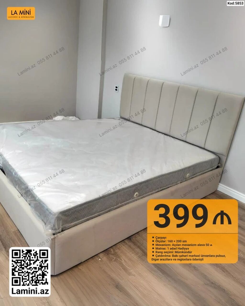 Məhsul: Yumşaq başlıqlı çarpayı - Ölçü: 160 x 200 sm - Mexanizm