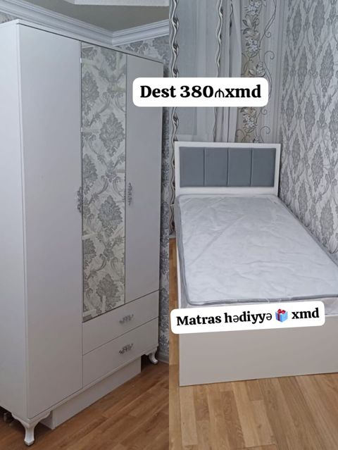 Ağ rəngdə yataq otağı dəsti: - Yataq çərçivəsi (tək nəfərlik). Başlıq