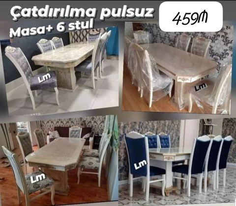 Masa + 6 stul dəsti - Klassik dizaynlı yemək masası və 6 ədəd