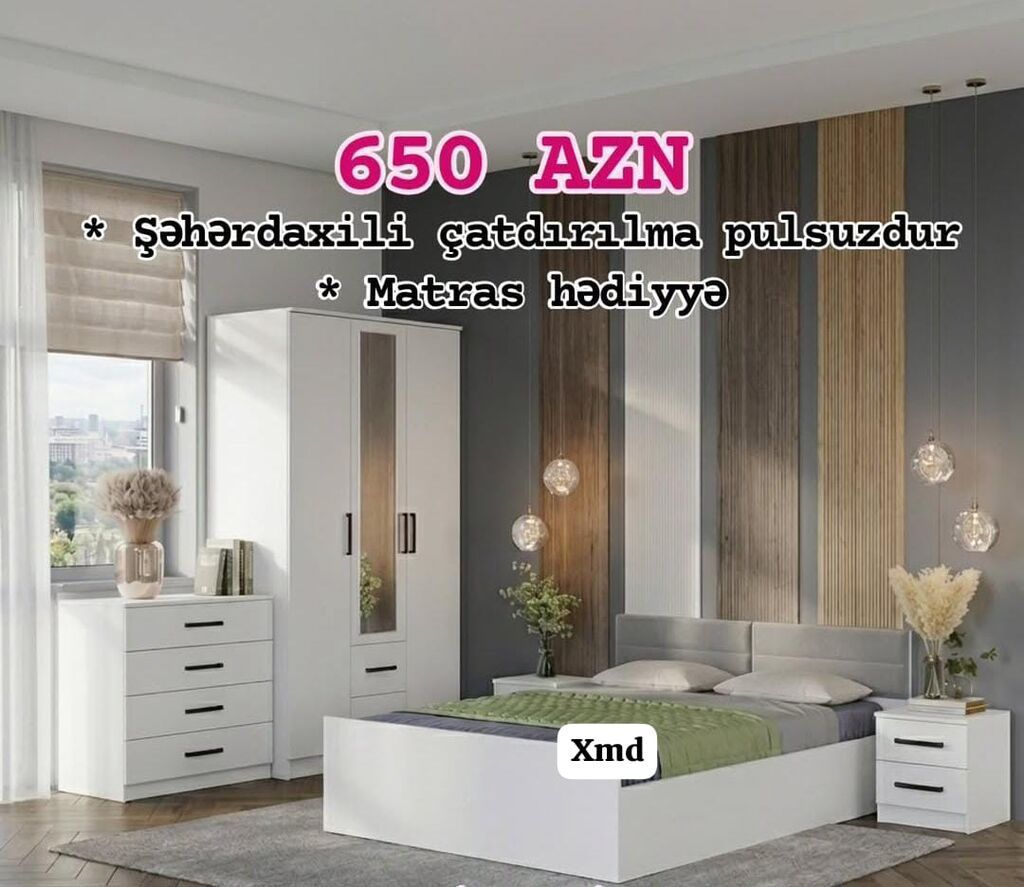 Yataq otağı dəsti – 650 AZN Tərkib: - İki tumbalı geniş iki nəfərlik — Mebel, Xırdalan