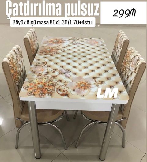 Mətbəx/qonaq otağı üçün masa dəsti - Komplekt: 1 masa + 4 stul - Masa