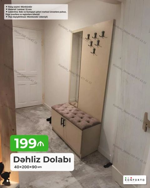 Dəhliz Dolabı – 40×200×90 sm — Bakı
