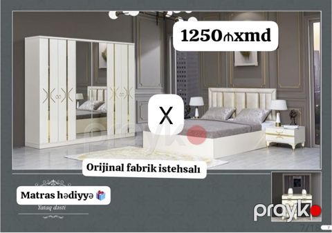 Yataq dəsti – orijinal fabrik istehsalı - Komplekt: geniş şkaf — Bakı