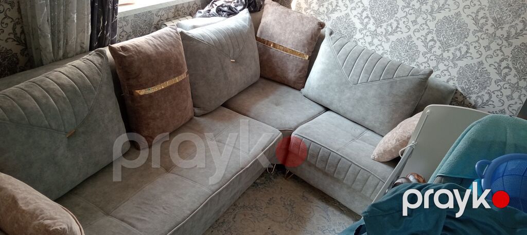Müasir dizaynlı L‑şəkilli künc divanı - Rəng: açıq boz (neytral ton) — Mebel, Bakı (2)