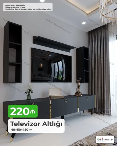 Məhsul: Televizor altlığı və asma modul dəsti - Ölçü: 40 × 50 × 180 — Konforto Mebel — Тумбы под телевизор и стенды