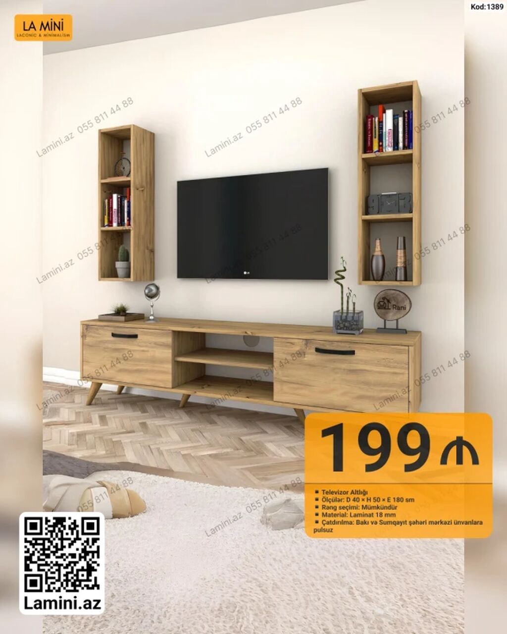 Televizor altlığı və divar rəfi dəsti - Təyinat: Televizor altlığı + — Mebel, Bakı