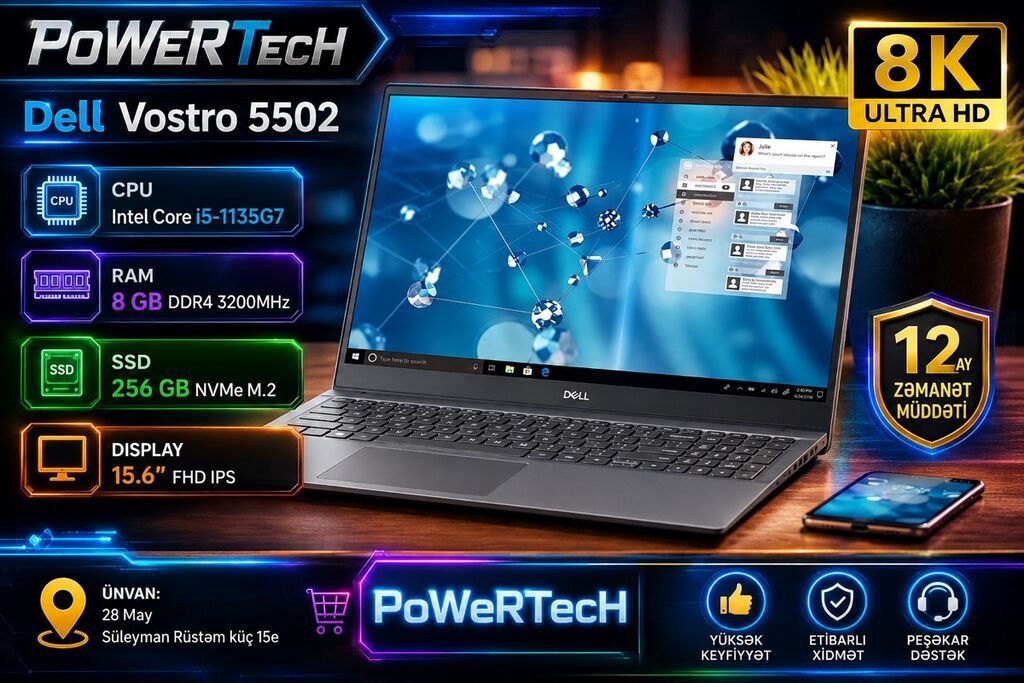 Yeni Dell Vostro, 15.6 ", Intel Core i5, 256 GB, Ünvandan götürmə, Pulsuz çatdırılma, Ödənişli çatdırılma