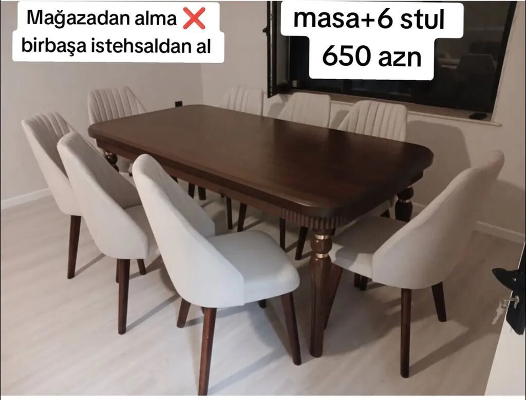 Mətbəx üçün, Yeni, Açılan, Dördbucaq masa, 6 stul