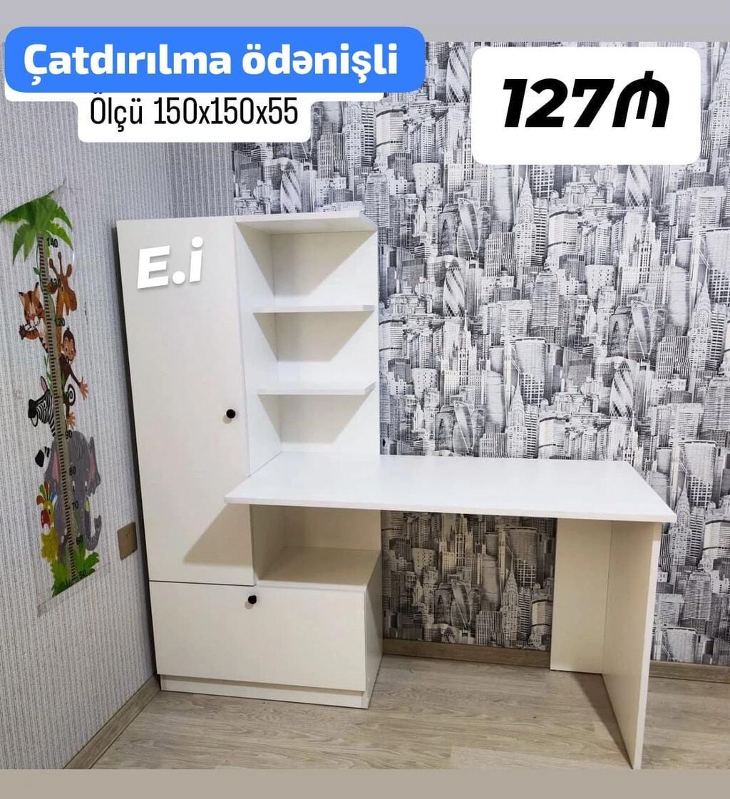 Masa dəsti – kitab şkafı ilə Ölçü: 150x150x55 sm Qiymət: 127₼ — Mebel, Bakı