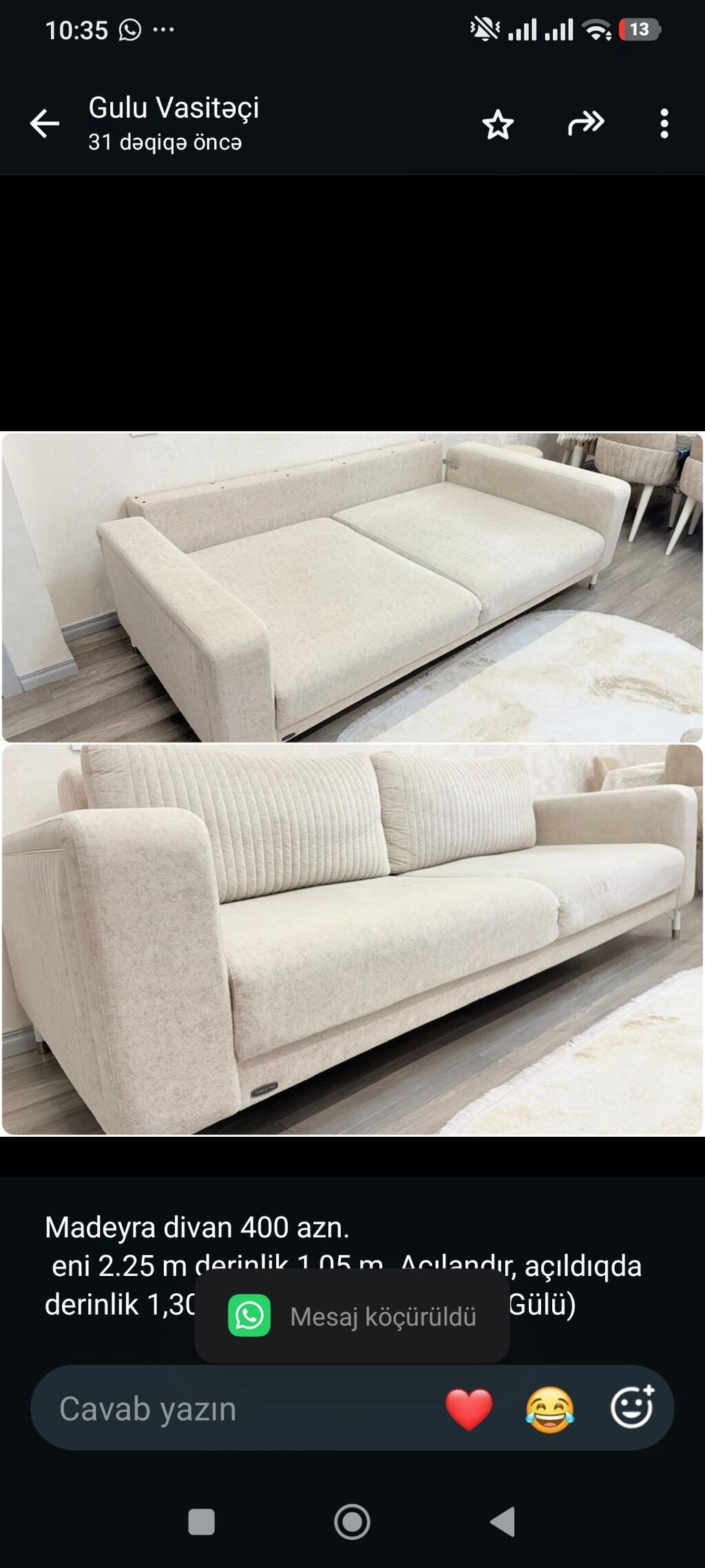 Madeyra divan 400 azn. eni 2.25 m derinlik 1,05 m. Açılandır — Mebel, Bakı