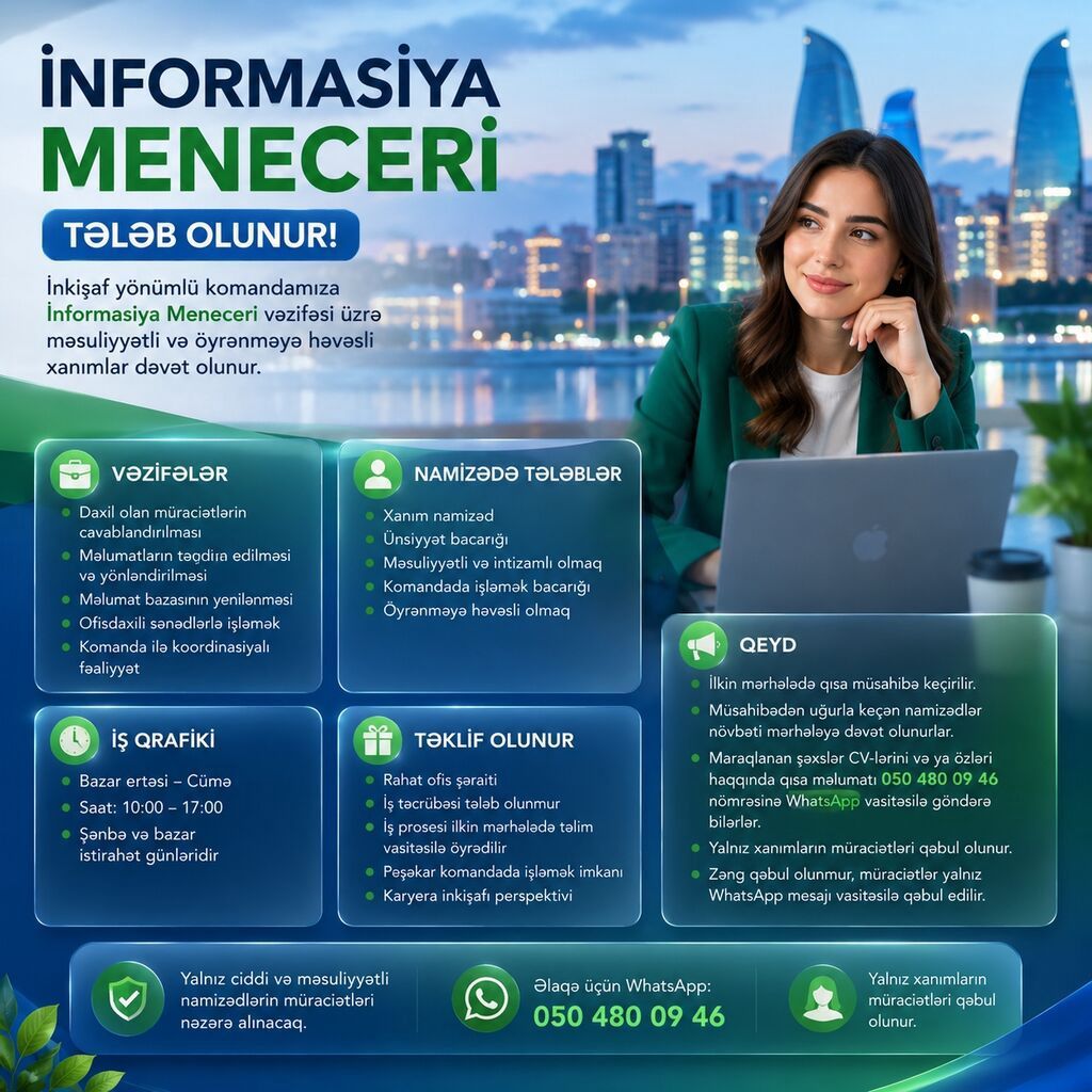 İnformasiya Meneceri tələb olunur — təcrübəsiz, tam ştatda