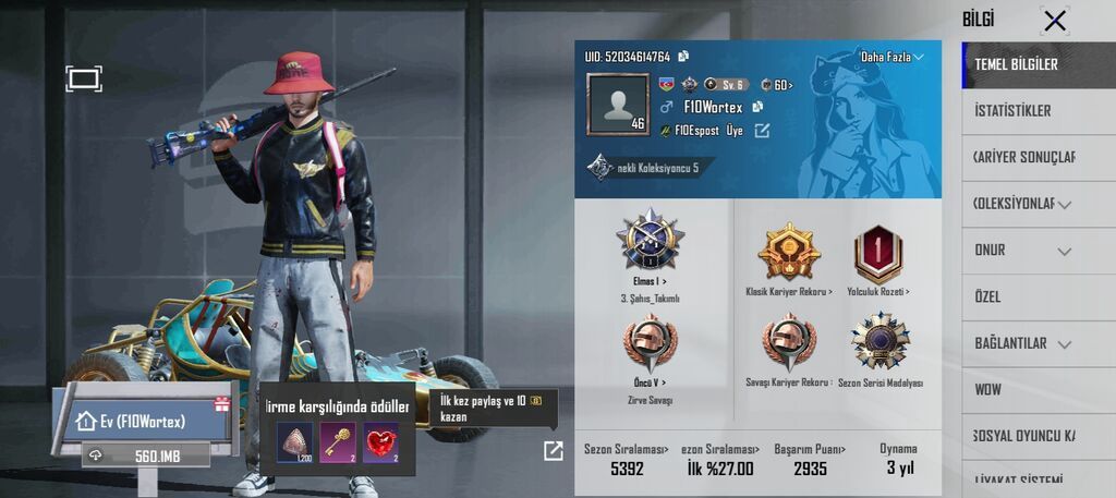 PUBG Mobile Hesabı – Laboratoriya Silahları və Kosmetiklər