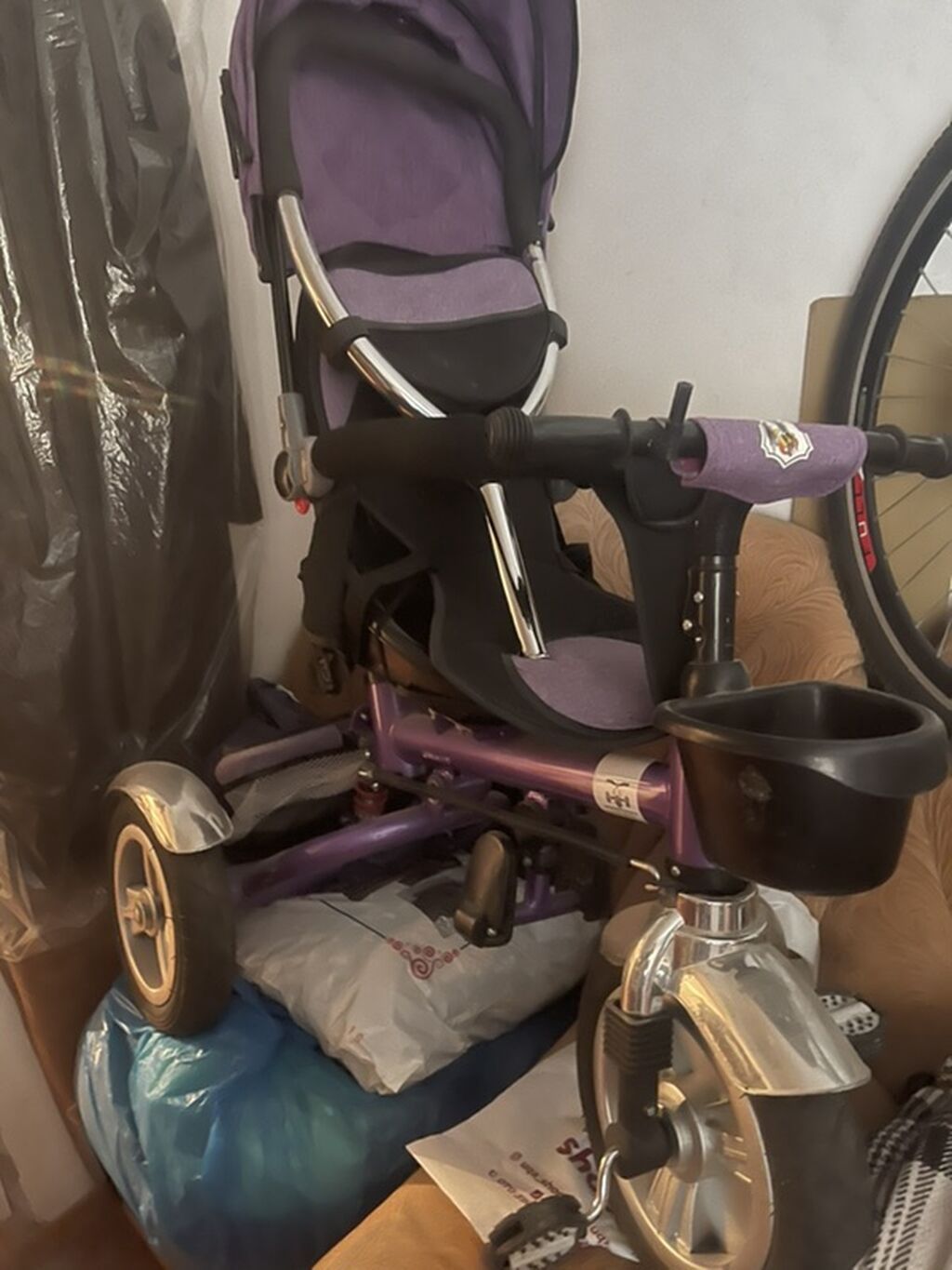 Uşaq üçün 3 təkərli velosiped–kalyaska (bənövşəyi rəng) - 3 təkərli — Uşaq velosipedləri, Bakı (3)